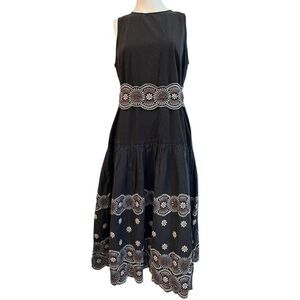 Vanessa Bruno 42 Large 12 Black Fit & Flare Midi Dress Alais Elegant Embroidered